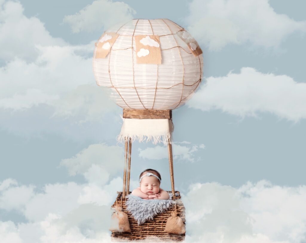 baby in a hot air balloon